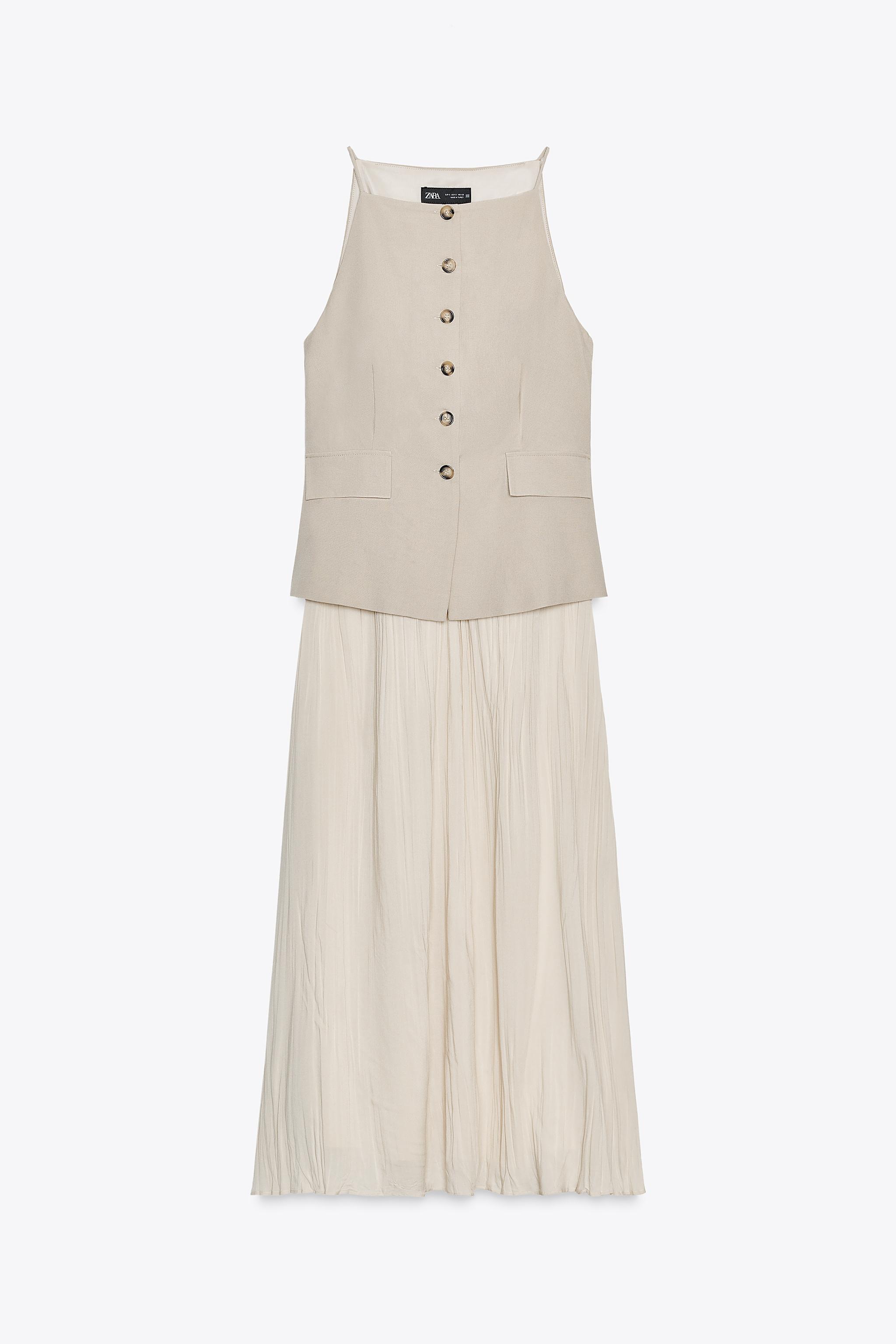 PLEATED SKIRT MIDI WAISTCOAT DRESS